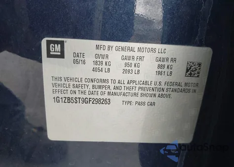 2016 Chevrolet Malibu Ls из США, поврежденный, VIN 1G1ZB5ST9GF298263